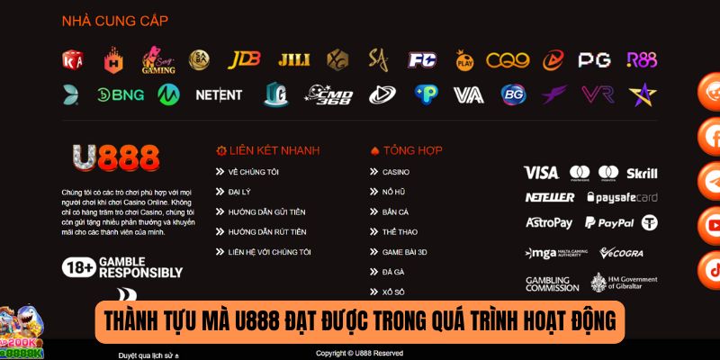 Thành tựu mà U888 đạt được trong quá trình hoạt động